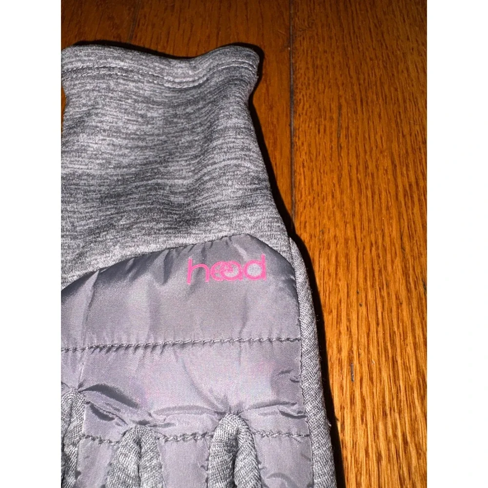 Head Womens Medium Hybrid Running Gloves Grey Pink Touchscreen Faux Fur Lined